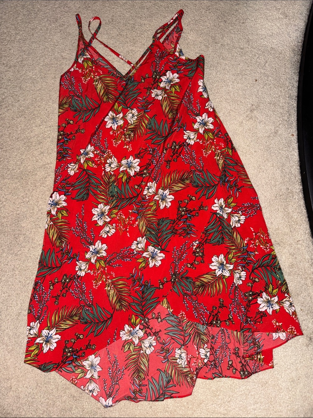 Red Floral Tropical Slip Dress